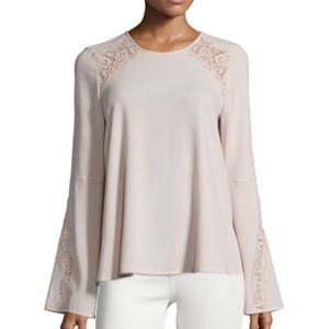 BCBG Flowy Top with Lace Detail and Bell Sleeves- Size Small
